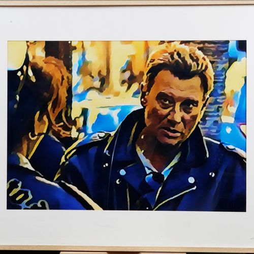 Null JOHNNY HALLYDAY: An original color lithograph, signed by Cyril Laffitau and&hellip;