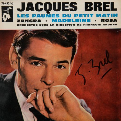 Null JACQUES BREL (1929/1978): disco in vinile a 45 giri, autografato dall'artis&hellip;