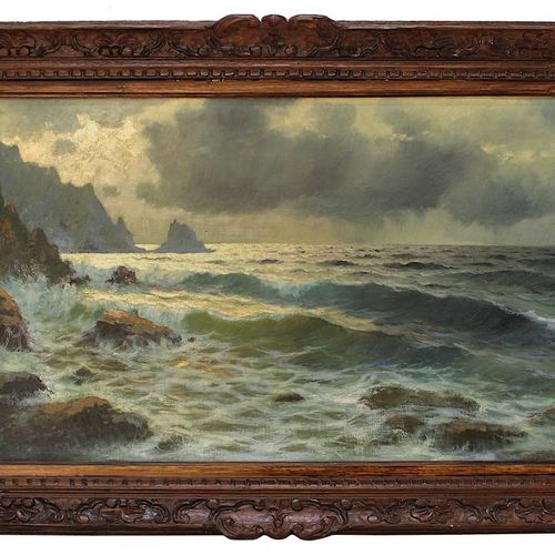 Gemälde Peintre de marine, non interprété (J. Bomaren ?) vers 1900, Déferlement &hellip;