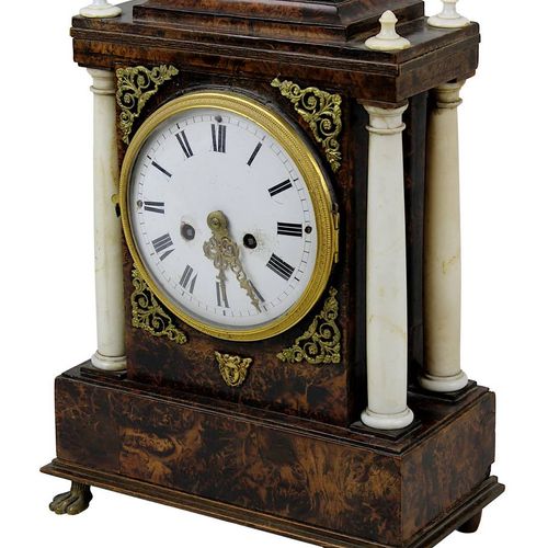 Null Biedermeier table clock, Austria circa 1830, burl wood veneer, square body,&hellip;