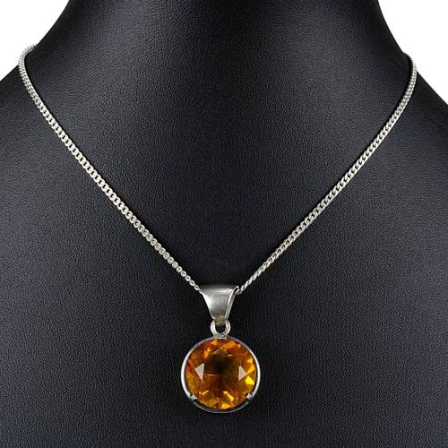 Null Chaîne et pendentif en argent avec pierre orange, œillet et chaîne poinçonn&hellip;