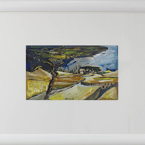 Null 格罗斯-马里奥，沃尔夫冈（特里尔1929年-2015年曼德尔巴赫塔尔），《南方风景与家园》，水粉画，下缘有签名，21 x 36厘米（passepart&hellip;
