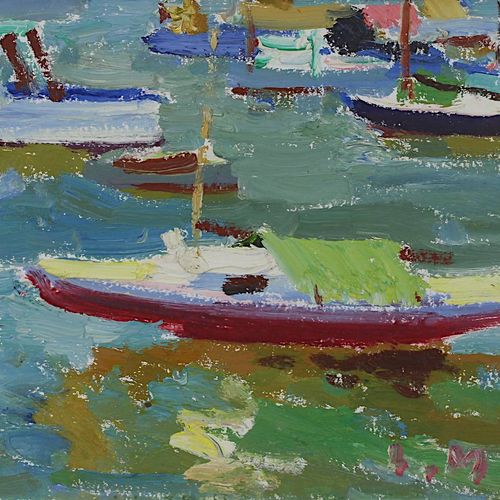 Null Meilerts-Krastins, Ludmila (拉脱维亚 1908年 - 1998年 澳大利亚墨尔本), 《停泊的帆船》, 油画，纸板上的油彩&hellip;
