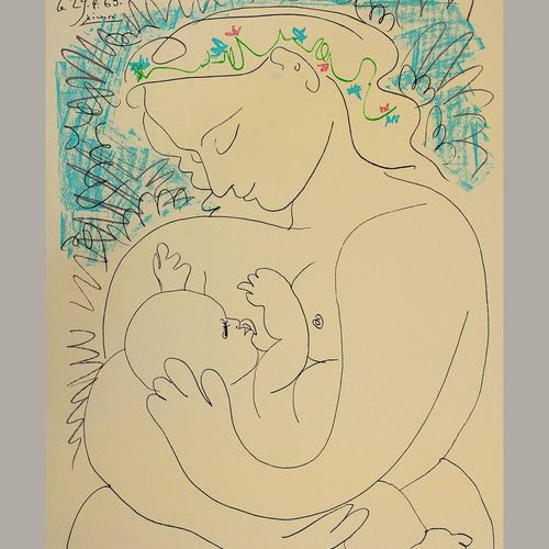 Null 毕加索，巴勃罗-鲁伊斯（马拉加1881年-1973年穆根）"Maternite"，彩色石版画，石牌和日期。63年4月29日，右角有浮雕印章：Editi&hellip;