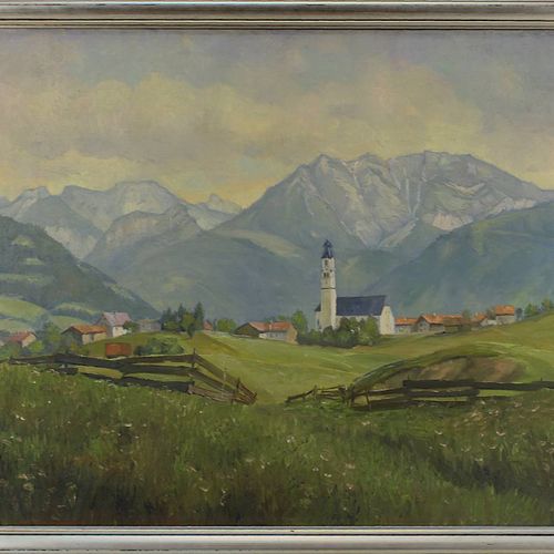 Null Max Haff, peintre de montagne allemand vers 1940, église de village devant &hellip;
