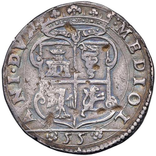 Null MILANO. FILIPPO II (1556-1598) MEZZO SCUDO DA 55 SOLDI 
Ar gr. 16,01 D/ Bus&hellip;