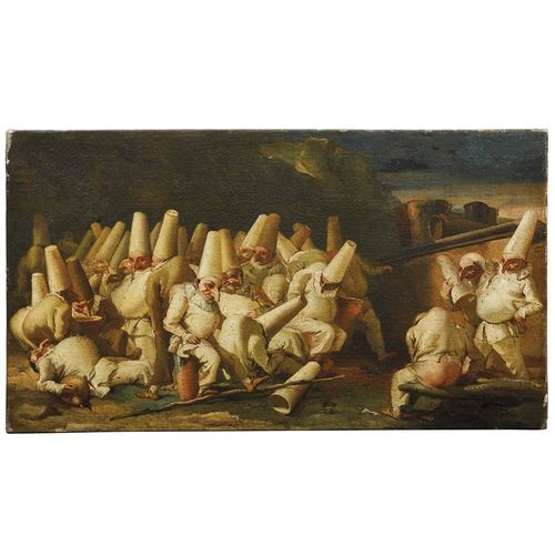 Null Giandomenico Tiepolo 
(Venezia, 1727-1804) 
GRUPPO DI PULCINELLA
olio su te&hellip;