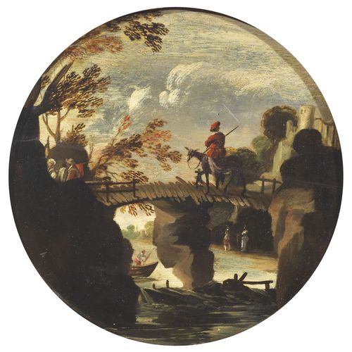 Null 罗马学校，17世纪
河流和海洋景观与人物
四幅板上油画，直径23
(4)
 
 Scuola romana, sec.XVII
PAESAGGI FL&hellip;