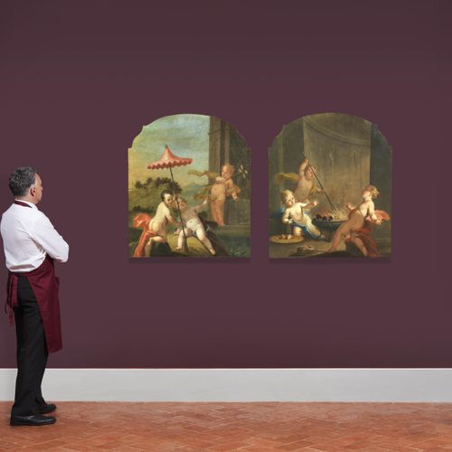 Null Scuola veneziana, sec. XVIII
GIOCOSI PUTTI 
olio su tela sagomata, cm 138x1&hellip;