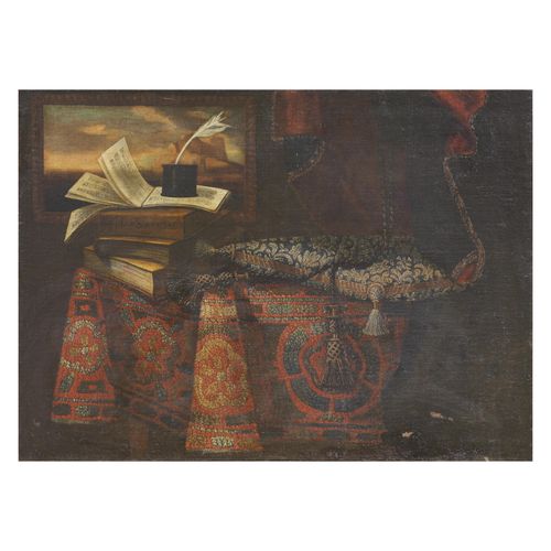 Null 罗马学校，17世纪
有地毯、书和墨水瓶的静物
布面油画，cm 97x130
 
 Scuola romana, sec.XVII
NATURA MOR&hellip;