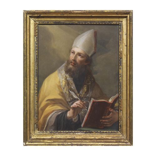 Null Escuela veneciana, siglo XVII
SAINT AMBROSE 
óleo sobre cobre, cm 23x17,5
 &hellip;