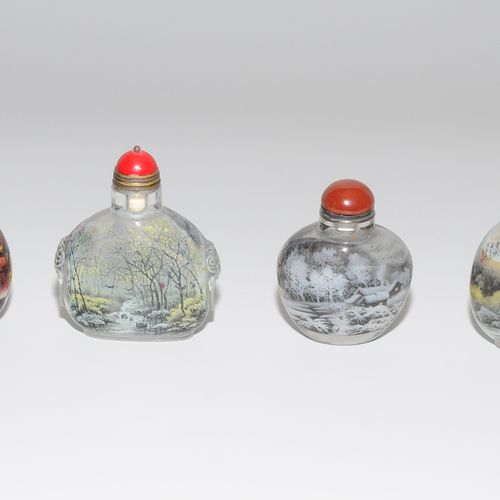 Lot: 6 zeitgenössische Snuff Bottles mit Innenmalerei Cina. Agata e cristallo di&hellip;