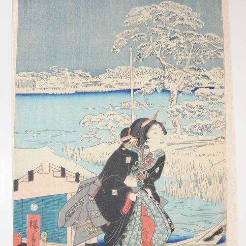 Lot: 5 Farbholzschnitte Japón. Una hoja de Utagawa Hiroshige II (1826-1869). Muj&hellip;