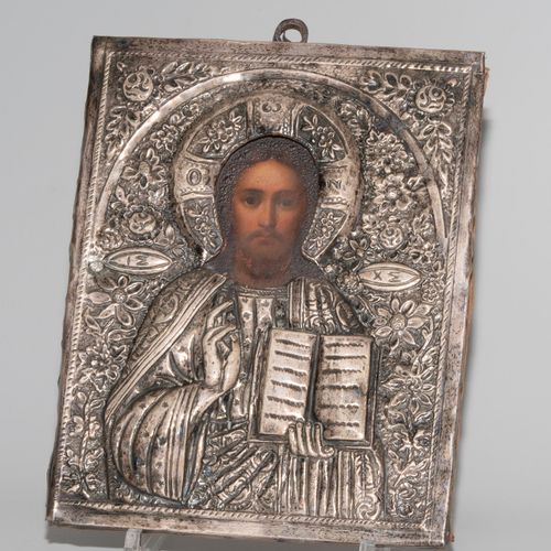 Christus Pantokrator mit Silberoklad (1) Icona. Russo, XIX secolo. Tempera su fo&hellip;