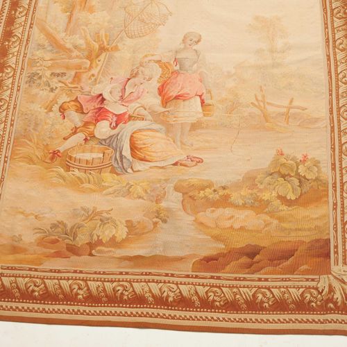 TAPISSERIE Francia, Aubusson, c. 1850. Fino trabajo en seda. Escena de parque en&hellip;