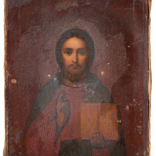 Christus Pantokrator mit Silberoklad (1) Icône. Russe, 19e s. Tempera sur fond d&hellip;