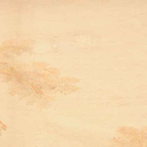 TAPISSERIE 法国，奥布松，约1850年。 精美的丝绸作品。粉笔画的公园场景。在一个可爱的公园景观中，一对恋人正坐在岸边钓鱼。在左边，一个年轻女孩站在那&hellip;
