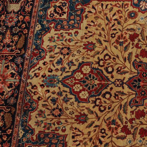 Kashan-Mohtasham Elegant and very finely woven carpet. A flower-filled red star &hellip;