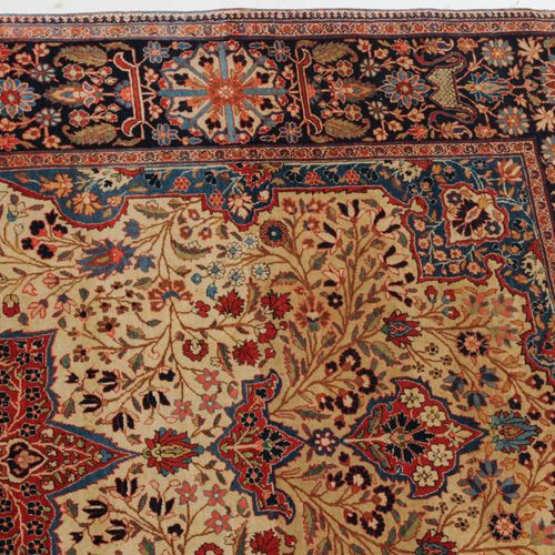 Kashan-Mohtasham Elegant and very finely woven carpet. A flower-filled red star &hellip;