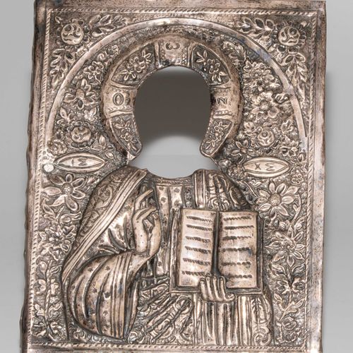 Christus Pantokrator mit Silberoklad (1) Ikone. Russisch, 19.Jh. Tempera über Kr&hellip;