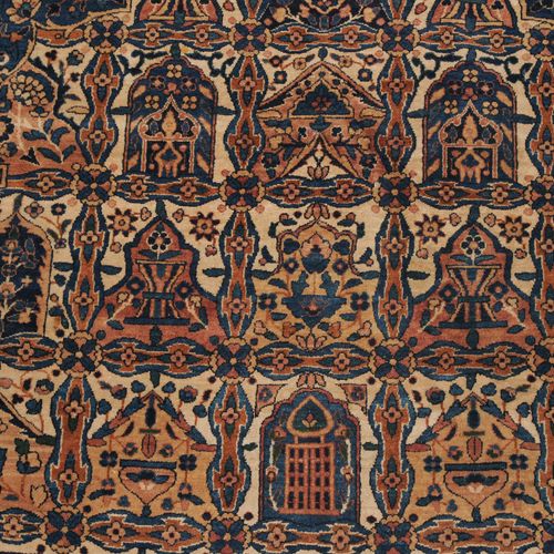 KIRMAN S Persia, c. 1910, signed "Ghazan 80". 2 filigree columns form the beige &hellip;