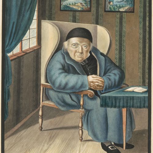 Anonym, um 1830 Pastor Wirz in the parlor, sitting in his wing chair. On the wal&hellip;
