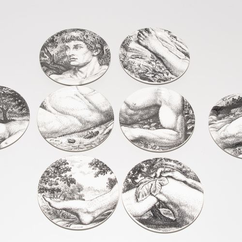 PIERO FORNASETTI Set of 16 small plates, eight each for "Eve" and "Adam". Design&hellip;