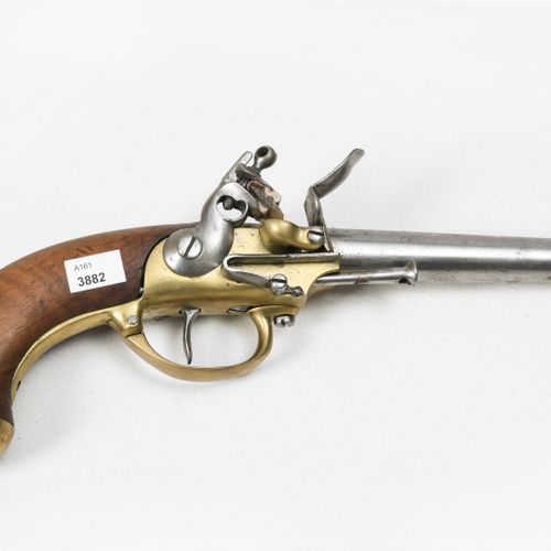 Steinschlosspistole Francia, modelo 1777, siglo XX. Cañón redondo de ánima lisa,&hellip;