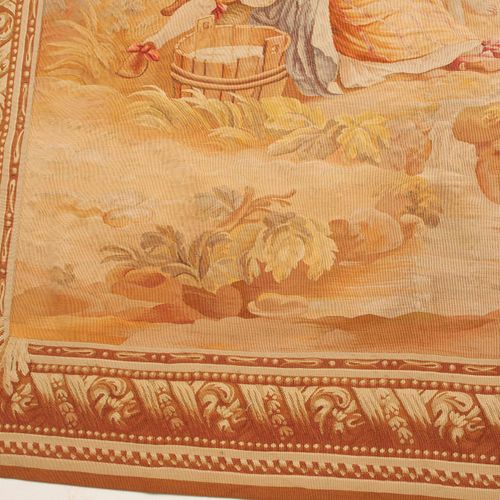 TAPISSERIE 挂毯

法国，奥布松，约1850年。 精美的丝绸作品。粉彩的公园场景。在一个可爱的公园景观中，一对恋人正坐在岸边钓鱼。在左边，一个年轻女孩&hellip;