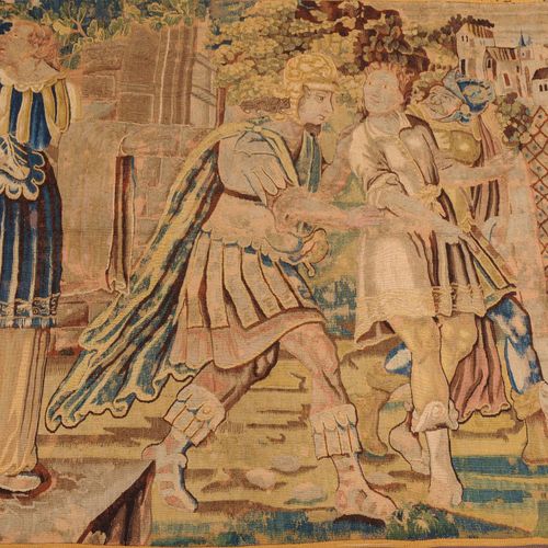 Tapisserie-Fragment Tapestry fragment

France, c. 1700. Courtly scene depicting &hellip;