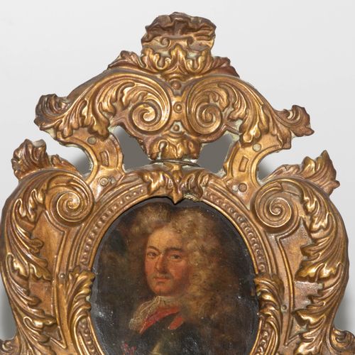 Porträtminiatur Portrait miniature

Oil on copper, oval. Half-length portrait of&hellip;