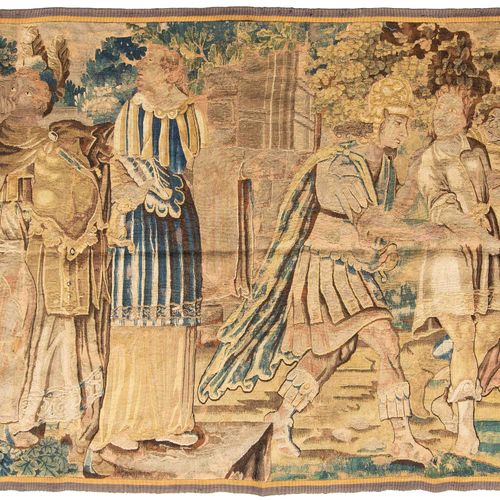 Tapisserie-Fragment 挂毯碎片

法国，约1700年。 描绘各种人物的宫廷场景。旧的修理，有磨损的痕迹。155x246厘米（英尺5.1x8.1&hellip;