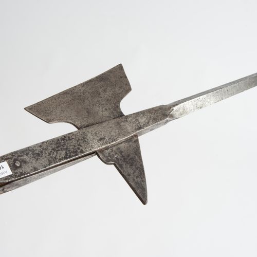Halbarte 半胡须的斧头

瑞士(Aargau?)，17世纪下半叶。 铁质的实心方尖，带喙钩的穿心斧刃。两者都有明显的使用痕迹/割伤痕迹。后者的背面印有 &hellip;