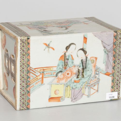 Opiumkissen 鸦片坐垫

中国，约1900年，瓷器。梯形器身，多彩绘有人物场景和蝙蝠。一面是母亲和孩子手捧鲜花。22x15x18厘米。