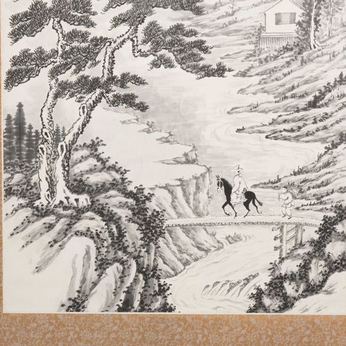 Malerei 绘画

中国，20世纪，纸上水墨。有签名和日期的红印章。景观与桥上的骑手。69x42（图片尺寸），149x56.5厘米。