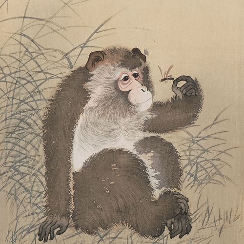 Ohara Koson (1877–1945) 大原康生(1877-1945)

木刻。签名。坐着的猴子在抓一只甲虫。34,5x19厘米。- 状况不佳。