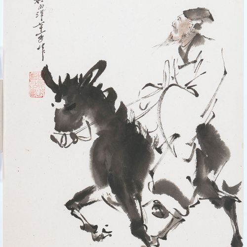 Lot: 3 Malereien von Du Baiyang (1917–2000) 拍品：杜白阳（1917-2000）的3幅画。

纸上水墨和颜料。三只驴子&hellip;