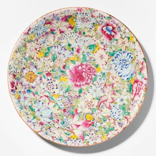 Platte Plate

China, 20th c. Porcelain. Millefiori décor in famille rose. Marked&hellip;