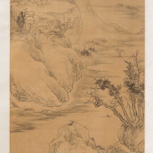 Fa Ruozhen (1613–1696), zugeschrieben. 法如真(1613-1696)，署名。

卷轴画。水墨在丝绸上。签有红色印章。江山的&hellip;