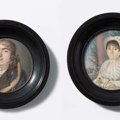 Lot: 2 Porträtminiaturen Lot : 2 miniatures de portraits 
Début 19e s. Peinture &hellip;