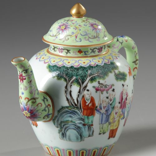 A CHINESE FAMILLE ROSE 'BOYS' TEAPOT AND COVER, 19TH-20TH CENTURY The body is de&hellip;