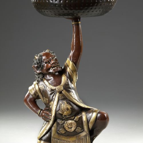 A JAPANESE BRONZE STATUE OF AN ONI, MEIJI PERIOD (LATE 19TH CENTURY) Bronze knee&hellip;