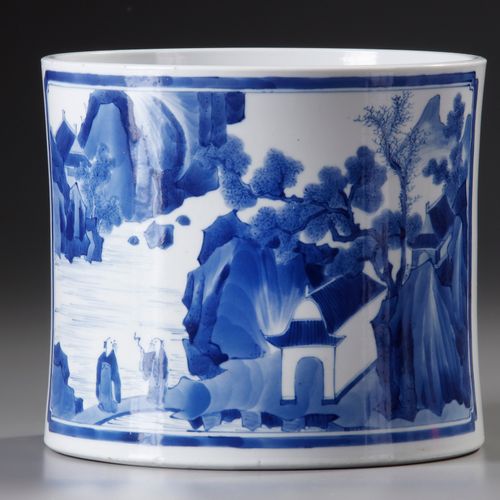 A CHINESE BLUE AND WHITE BRUSH POT, BITONG,QING DYNASTY (1644-1911) The cylindri&hellip;