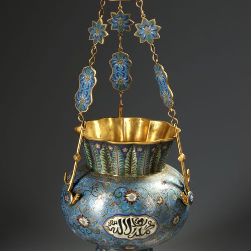 A MOSQUE LAMP, BRONZE WITH CLOISONNÉ ENAMEL DECORATION, CHINA, LATE 19TH CENTURY&hellip;
