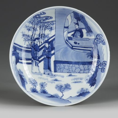 A CHINESE BLUE AND WHITE 'ROMANCE OF THE WESTERN CHAMBER' DISH, KANGXI PERIOD (1&hellip;