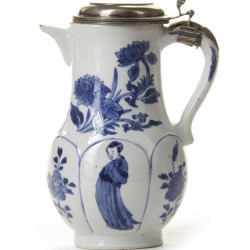 A SILVER MOUNTED CHINESE BLUE AND WHITE MOULDED MILK JUG, KANGXI PERIOD (1662-17&hellip;