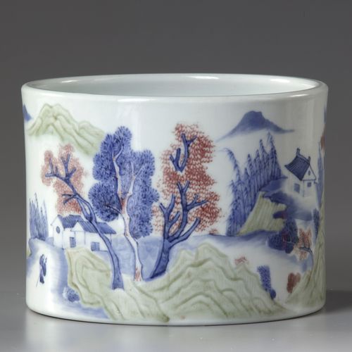 A CHINESE BLUE, COPPER-RED AND CELADON-GLAZED BRUSHPOT, BITONG Porcelain with un&hellip;