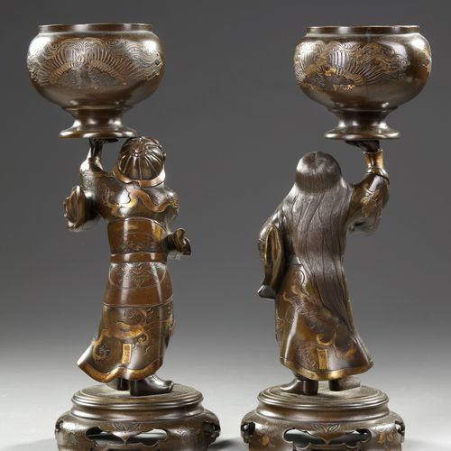 A PAIR OF JAPANESE BRONZE STATUES, MEIJI PERIOD, 19TH CENTURY A pair of Japanese&hellip;