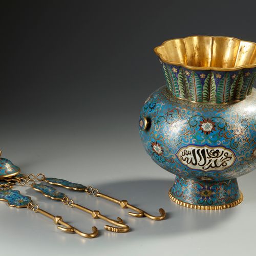 A MOSQUE LAMP, BRONZE WITH CLOISONNÉ ENAMEL DECORATION, CHINA, LATE 19TH CENTURY&hellip;