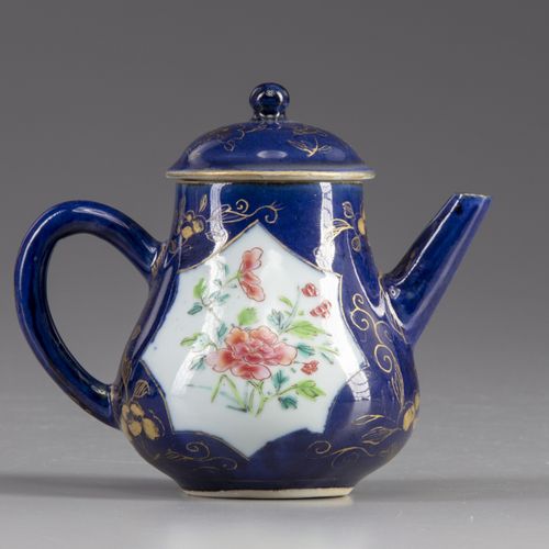 A CHINESE MIRROR BLUE-GROUND FAMILLE ROSE TEAPOT AND COVER, YONGZHENG PERIOD (17&hellip;